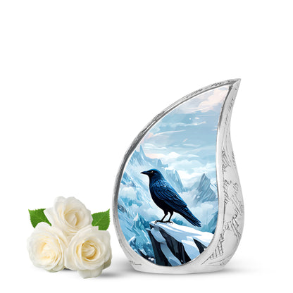 Ethereal Crow Memorial Cremation Urns - Blue 10-inch, 200 cu in - Yatskia