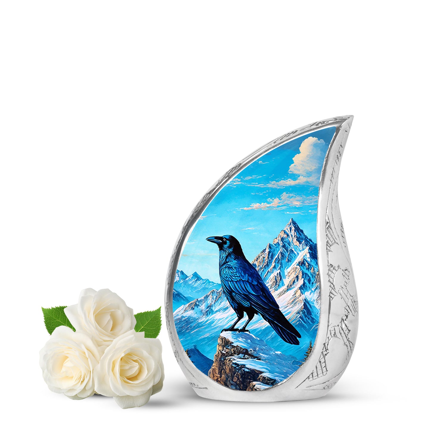 Dignified Blue Crow Cremation Urn for Ashes - 10-inch, 200 cu in - Yatskia