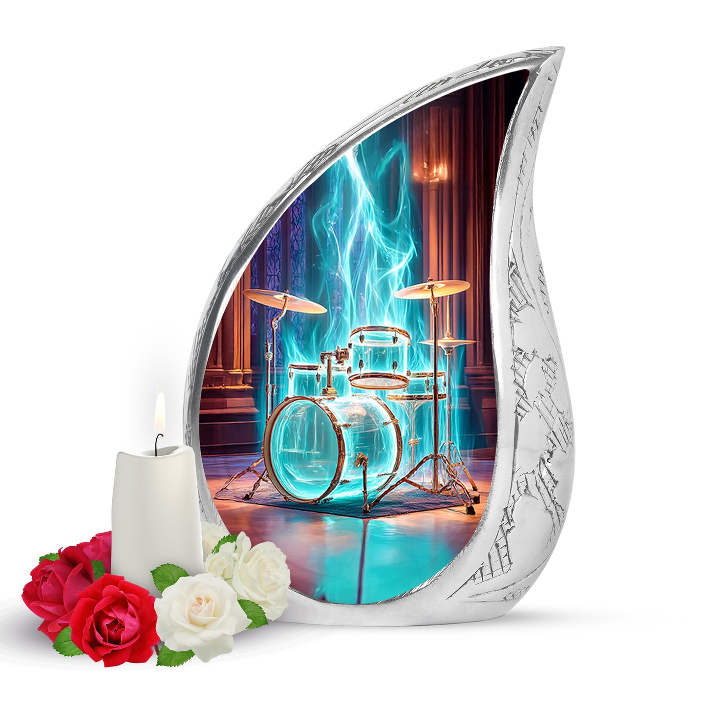 Personalized Red Revered Drums Cremation Urns for Human Ashes - 10-inch, 200 cu in - Yatskia