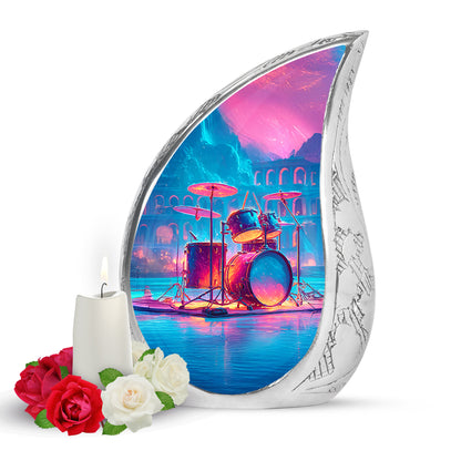 Timeless Purple Drums Cremation Urn for Ashes - 10-inch, 200 cu in - Yatskia