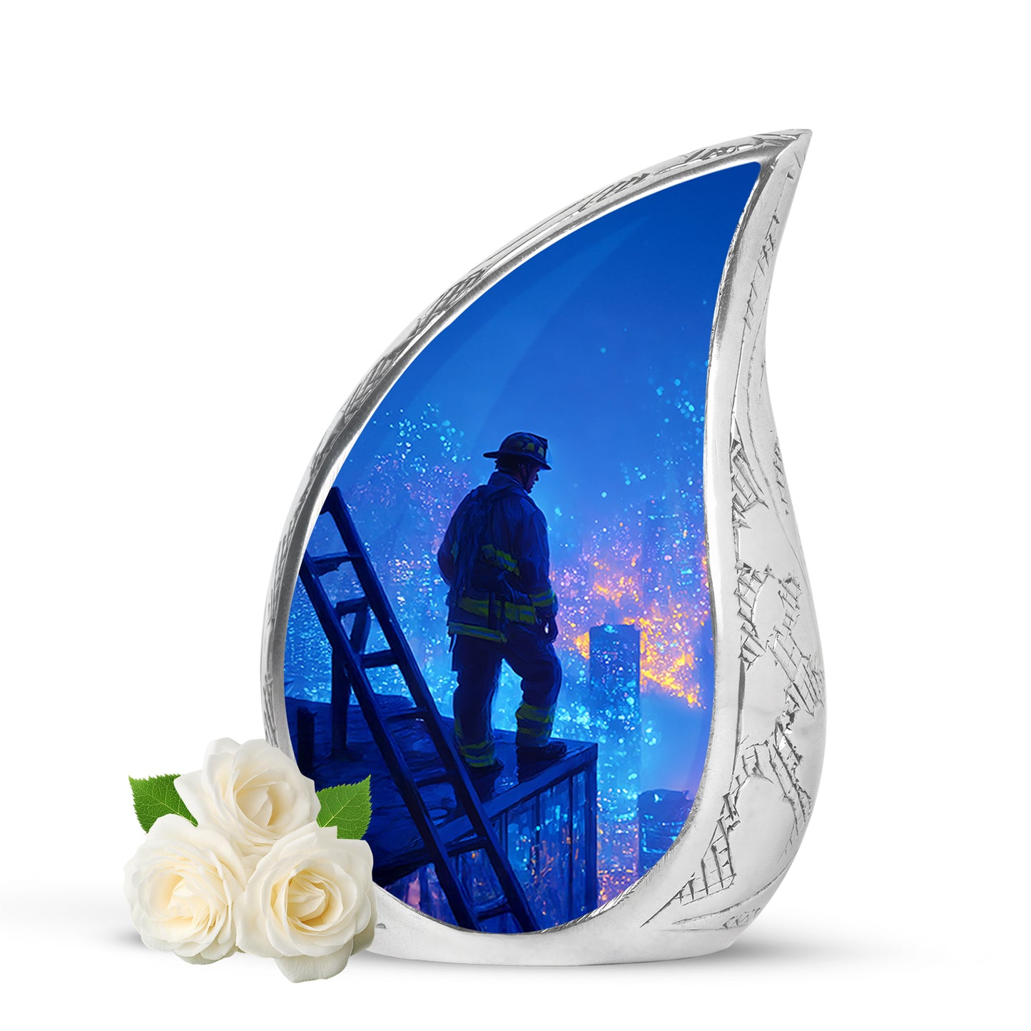 Blue Firefighter Cremation Urns - Enduring Reflection 10-inch, 200 cu in - Yatskia