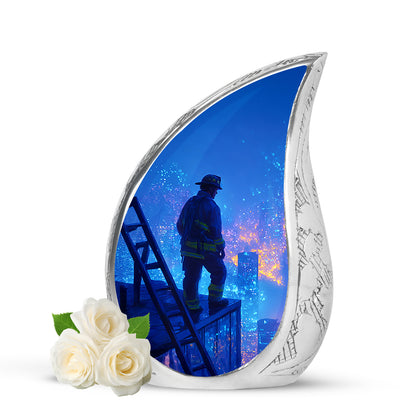 Blue Firefighter Cremation Urns - Enduring Reflection 10-inch, 200 cu in - Yatskia