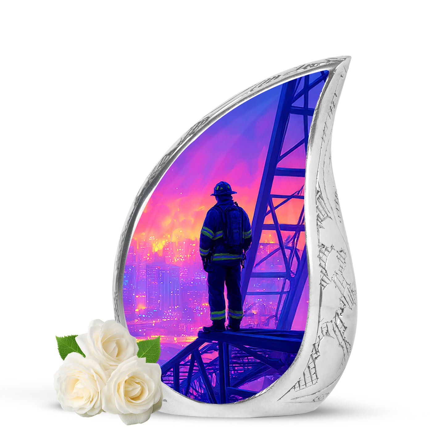 Blue Firefighter Cremation Urns - Honored Celebration 10-inch, 200 cu in - Yatskia
