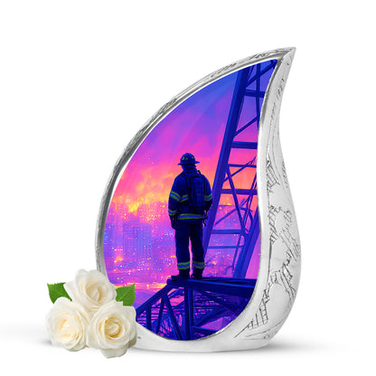 Blue Firefighter Cremation Urns - Honored Celebration 10-inch, 200 cu in - Yatskia