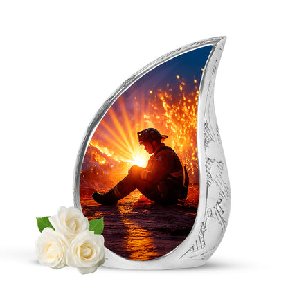 Personalized Blue Firefighter Cremation Urns for Ashes - Majestic 10-inch - Yatskia