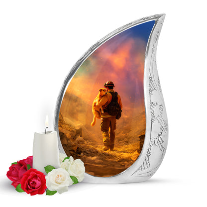 Gold Beloved Firefighter Cremation Urns for Human Ashes - 10-inch, 200 cu in - Yatskia