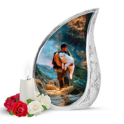 Teal Firefighter Cremation Urns - Opulent Reflection 10-inch, 200 cu in - Yatskia