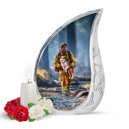 Personalized Firefighter Cremation Urns - Eminent Blue 10-inch, 200 cu in - Yatskia