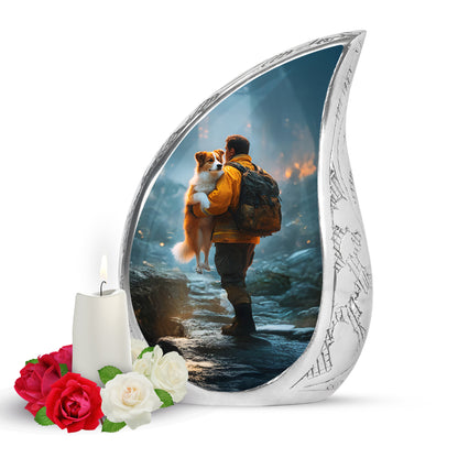 Blue Treasured Firefighter Cremation Urns for Human Ashes - 10-inch, 200 cu in - Yatskia