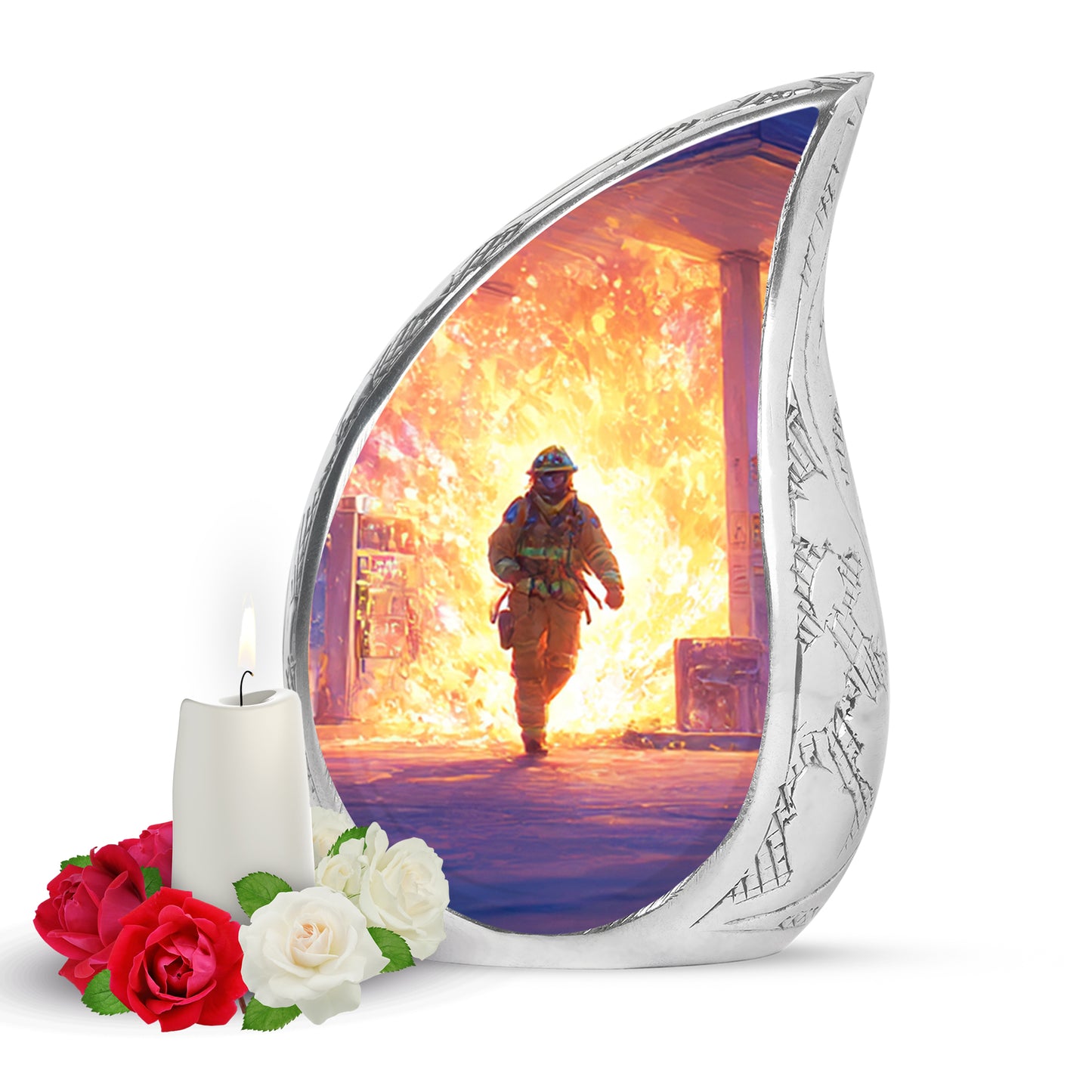 Blessed Firefighter Cremation Urns for Human Ashes - Blue 10-inch - Yatskia