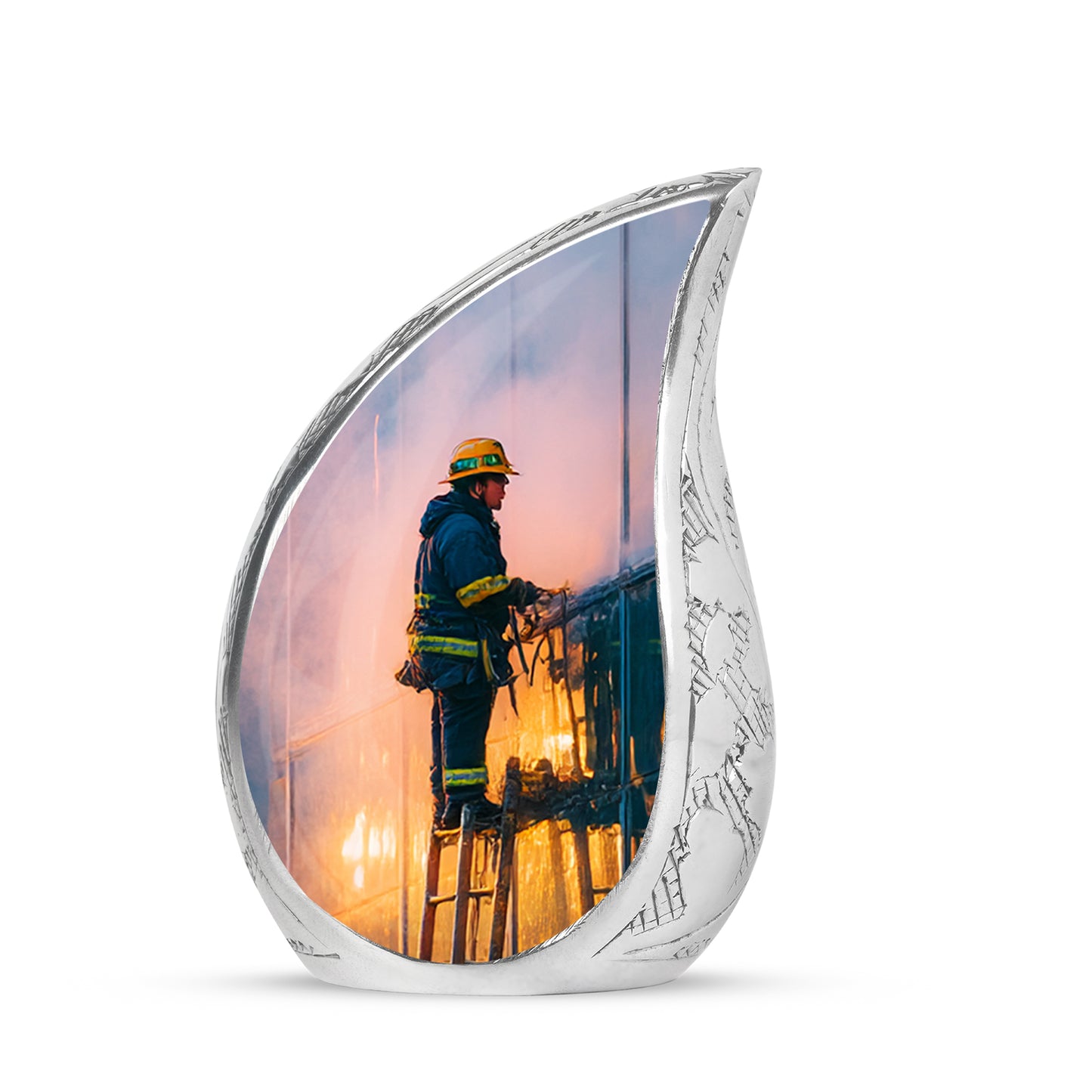 Personalized Blue Revered Firefighter Cremation Urns for Human Ashes - 10-inch, 200 cu in - Yatskia