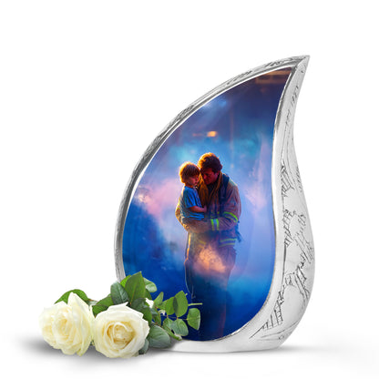 Personalized Blue Heavenly Firefighter Cremation Urns for Human Ashes - 10-inch, 200 cu in - Yatskia