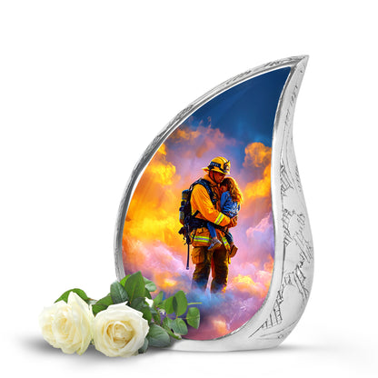 Blue Firefighter Cremation Urns - Opulent Solace 10-inch, 200 cu in - Yatskia