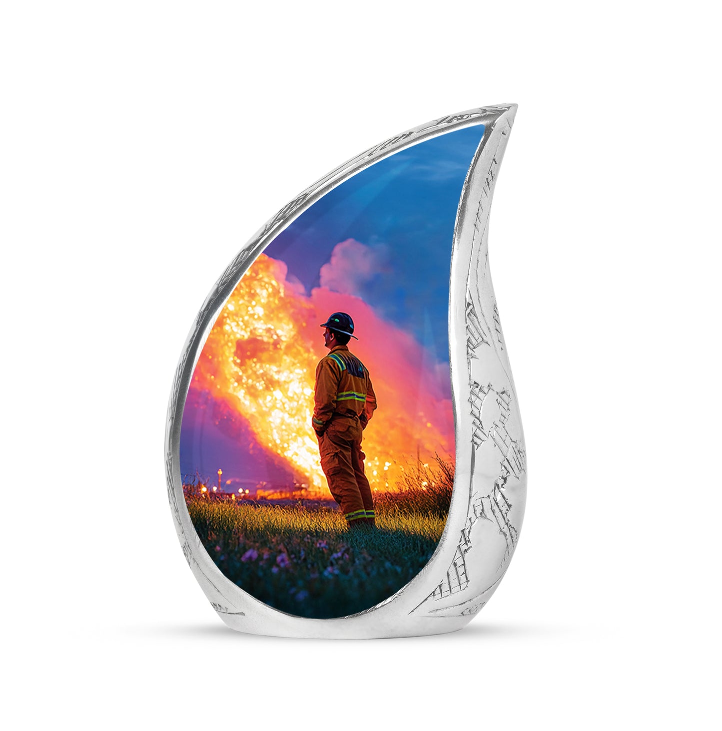 Personalized Blue Firefighter Cremation Urns for Ashes - Peaceful 10-inch - Yatskia