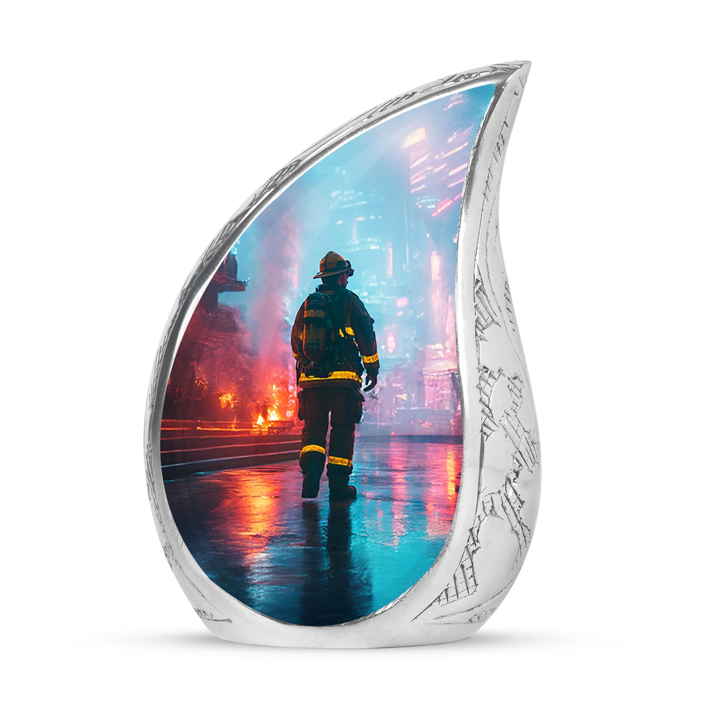Hallowed Firefighter Cremation Urns for Human Ashes - Blue 10-inch - Yatskia