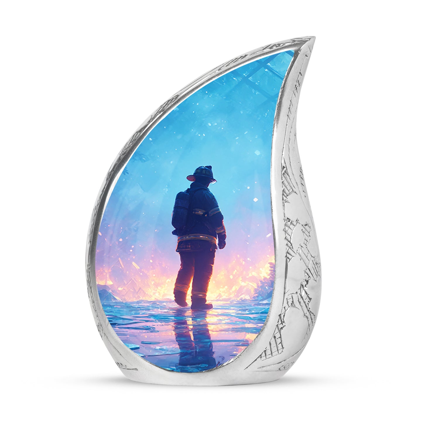 Blue Firefighter Passage Cremation Urns for Human Ashes - 10-inch, 200 cu in - Yatskia