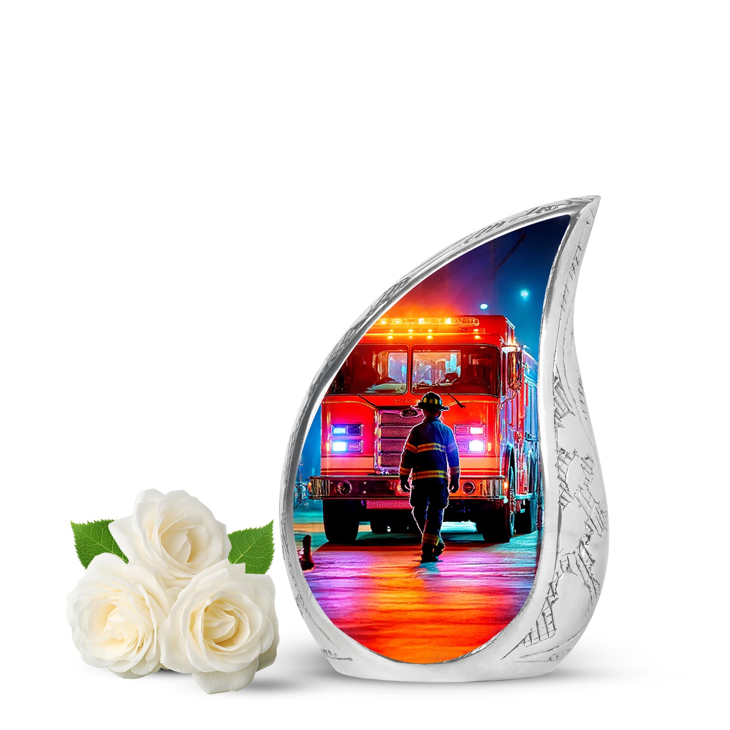 Personalized Refined Firefighter Cremation Urns - Black 10-inch, 200 cu in - Yatskia