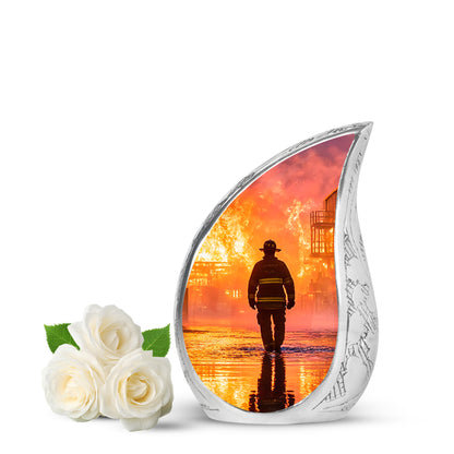 Red Firefighter Promise Cremation Urns for Human Ashes - 10-inch, 200 cu in - Yatskia