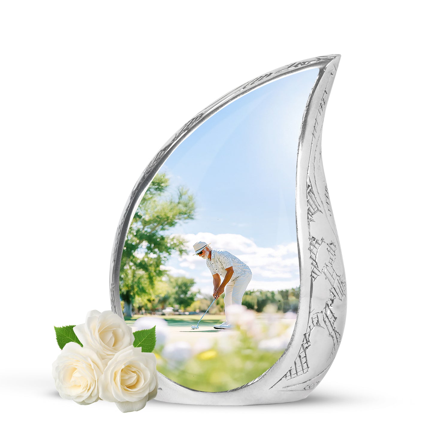 Personalized Silver Golf Cremation Urns for Ashes - Majestic 10-inch - Yatskia