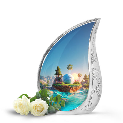 Personalized Golf Cremation Urns - Pristine Blue 10-inch, 200 cu in - Yatskia