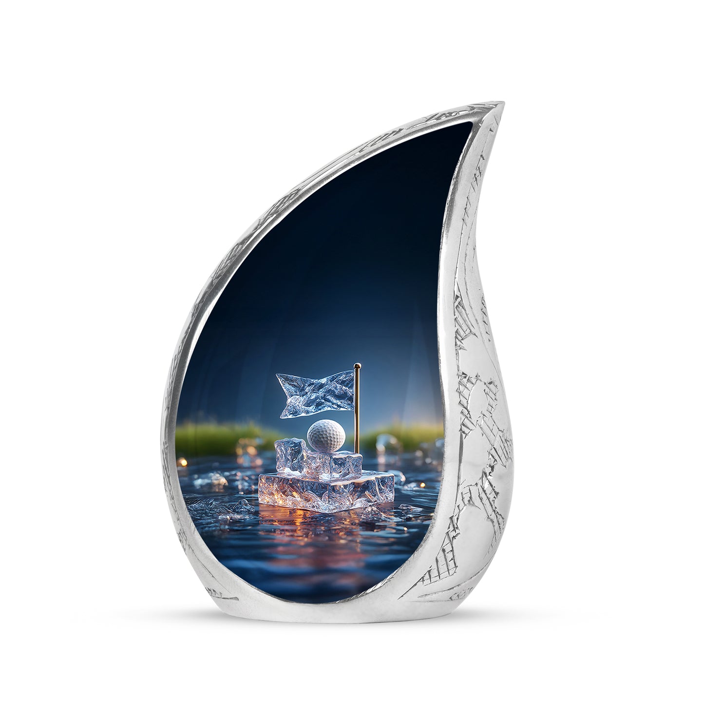 Inspiring Blue Golf Haven Urn for Human Ashes - 10-inch, 200 cu in - Yatskia