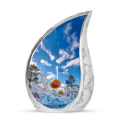 Luminous Blue Golf Comfort Urn for Human Ashes - 10-inch, 200 cu in - Yatskia