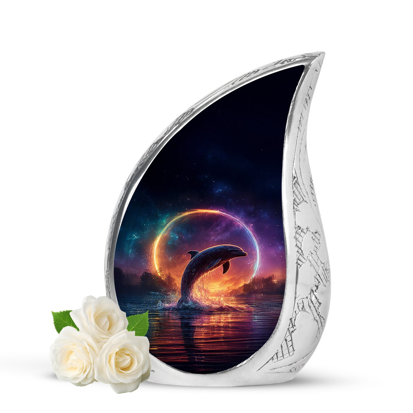 Personalized Blue Revered Dolphin Cremation Urns for Human Ashes - 10-inch, 200 cu in - Yatskia