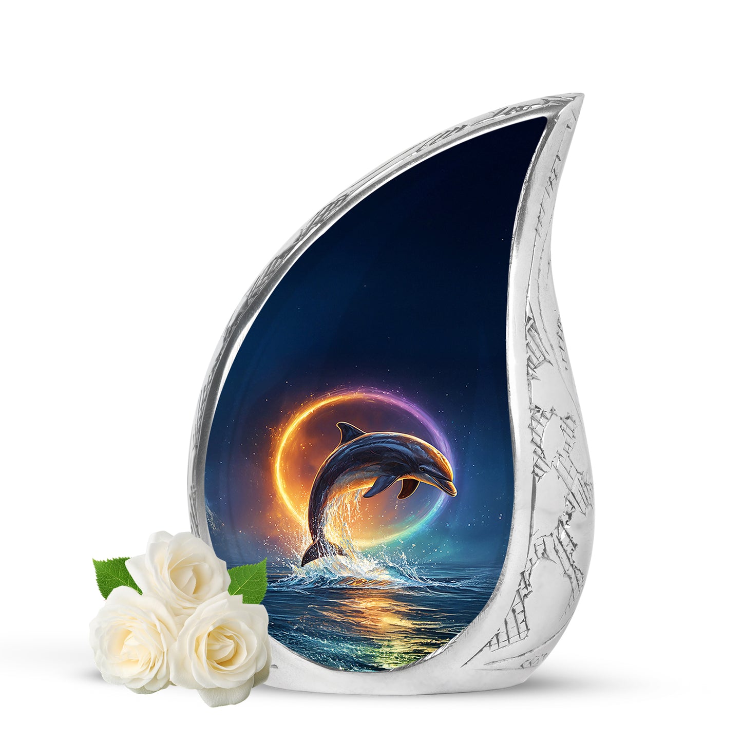 Everlasting Blue Dolphin Dedication Urn for Human Ashes - 10-inch, 200 cu in - Yatskia