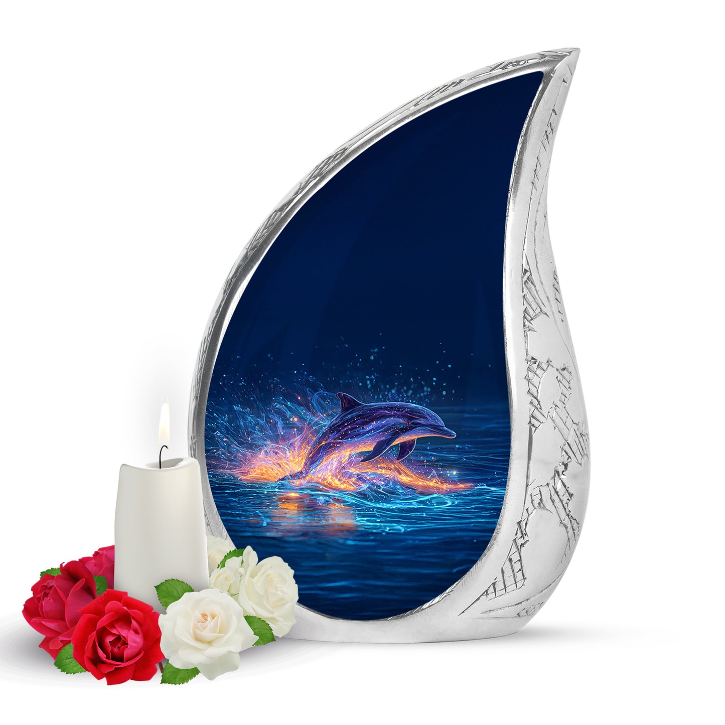 Blue Dolphin Solace Cremation Urns for Human Ashes - 10-inch, 200 cu in - Yatskia