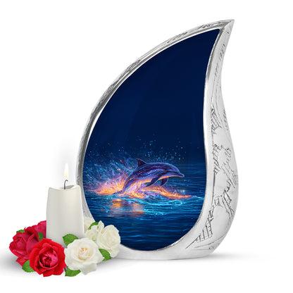 Blue Dolphin Solace Cremation Urns for Human Ashes - 10-inch, 200 cu in - Yatskia