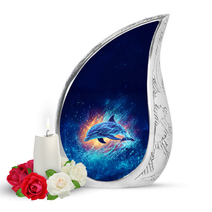 Ethereal Dolphin Memorial Cremation Urns - Blue 10-inch, 200 cu in - Yatskia