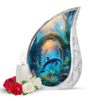 Gray Resounding Dolphin Memorial Urn for Ashes - 10-inch, 200 cu in - Yatskia