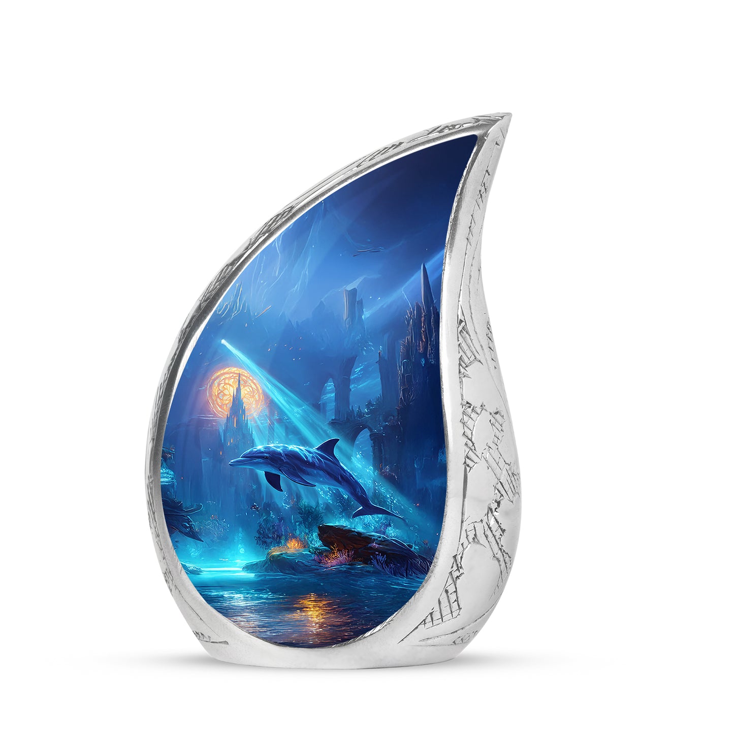 Blue Breathtaking Dolphin Memorial Urn for Ashes - 10-inch, 200 cu in - Yatskia