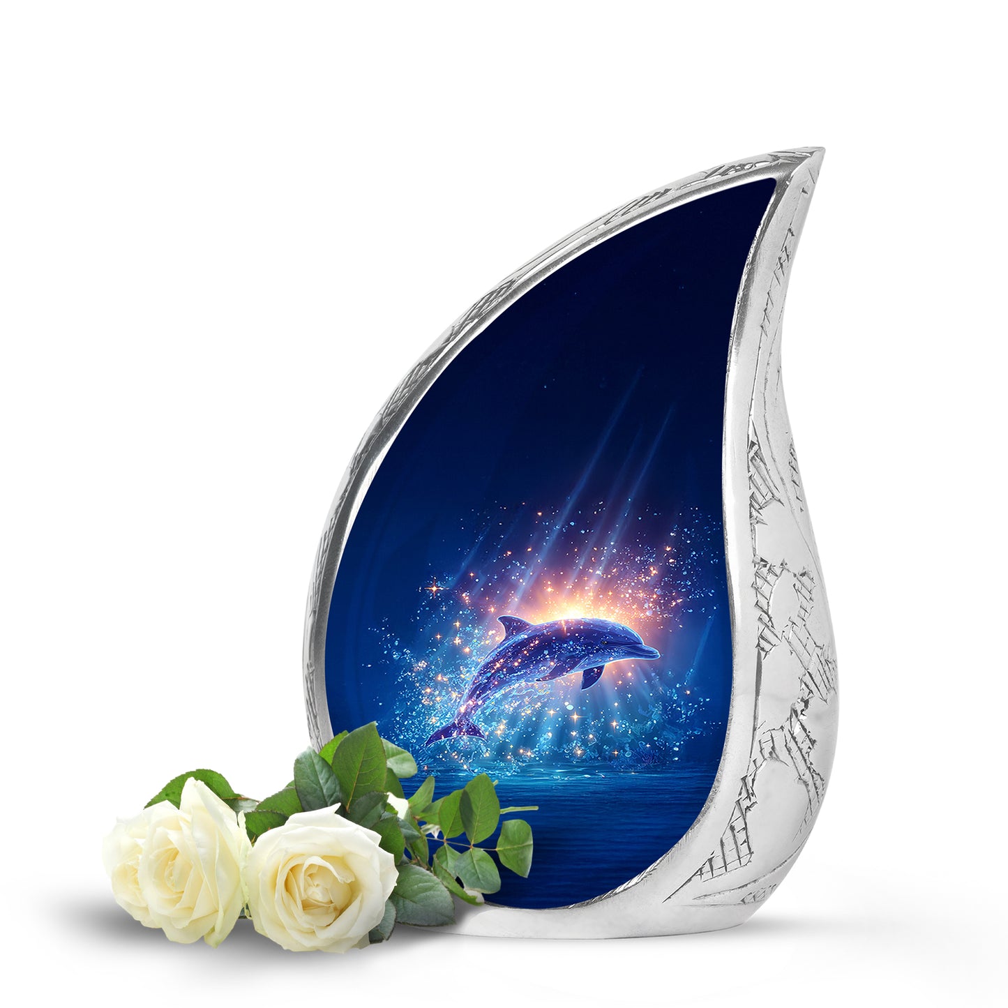 Blue Comforting Dolphin Memorial Urn for Ashes - 10-inch, 200 cu in - Yatskia