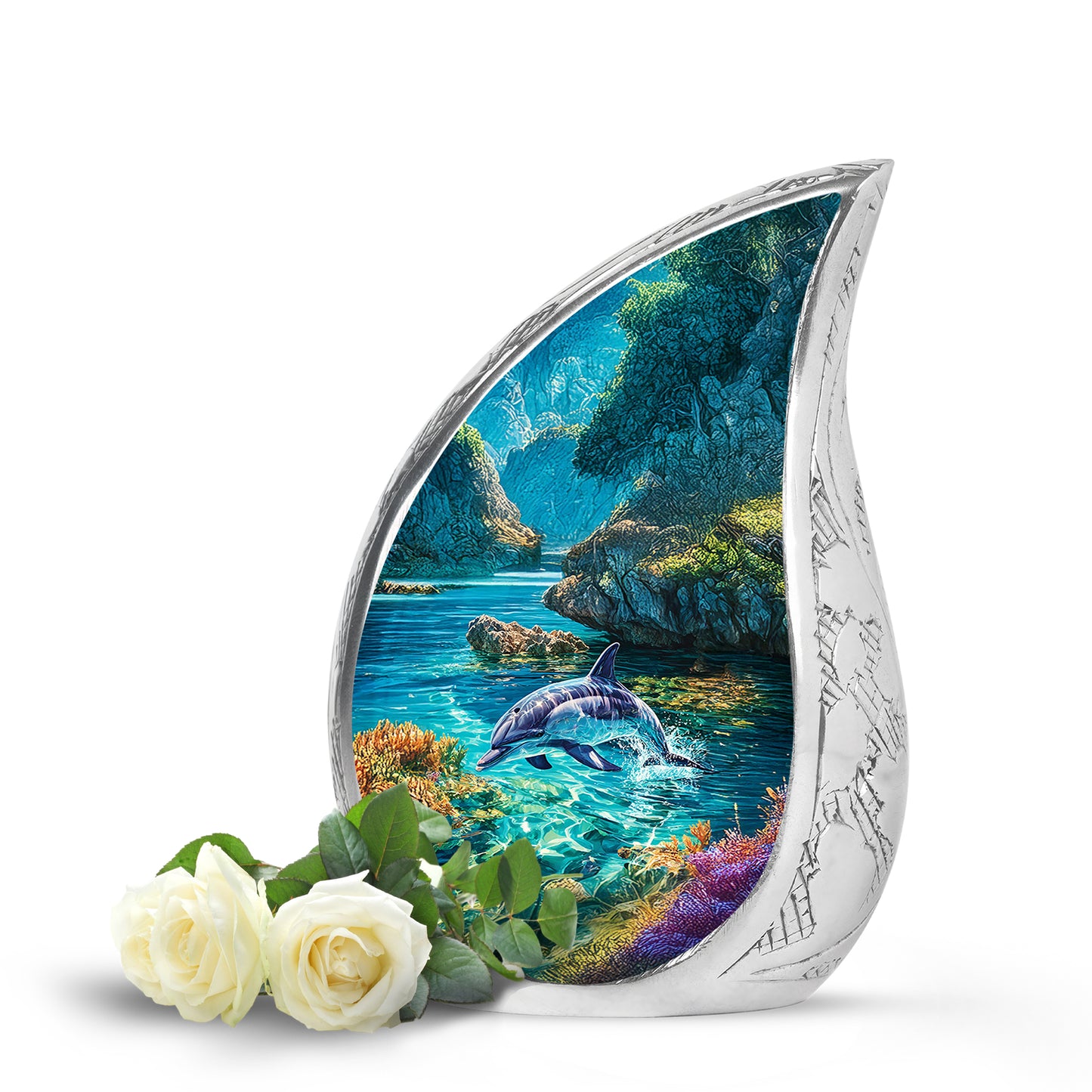 Green Dolphin Benediction Cremation Urns for Human Ashes - 10-inch, 200 cu in - Yatskia