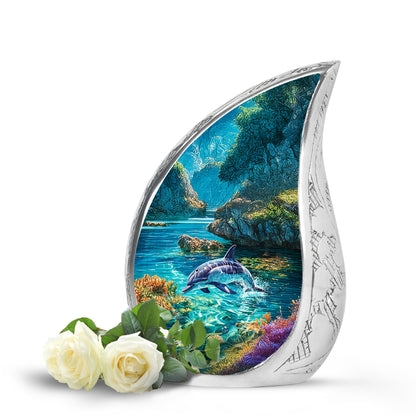 Green Dolphin Benediction Cremation Urns for Human Ashes - 10-inch, 200 cu in - Yatskia