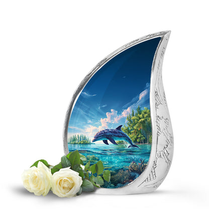 Blessed Dolphin Cremation Urns for Human Ashes - Blue 10-inch - Yatskia