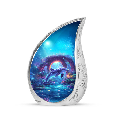 Radiant Dolphin Memorial Cremation Urns - Blue 10-inch, 200 cu in - Yatskia