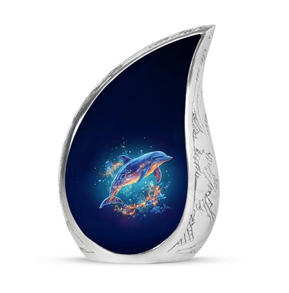 Personalized Dolphin Cremation Urns - Eminent Blue 10-inch, 200 cu in - Yatskia