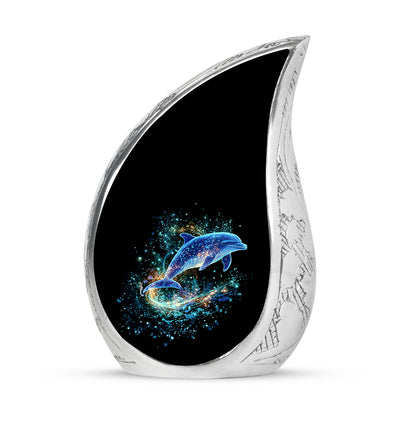 Personalized Black Heavenly Dolphin Cremation Urns for Human Ashes - 10-inch, 200 cu in - Yatskia
