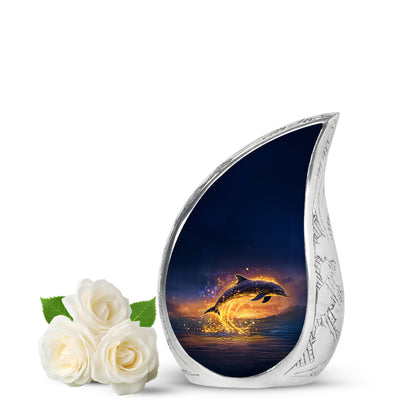 Personalized Dolphin Cremation Urns - Eminent Blue 10-inch, 200 cu in - Yatskia