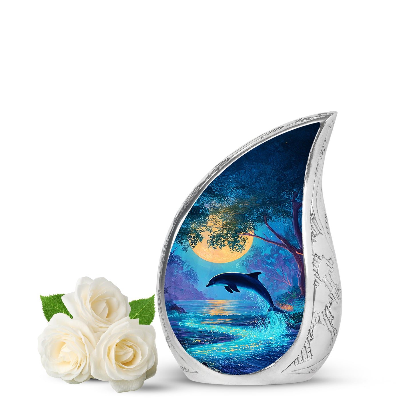 Personalized Teal Sovereign Dolphin Cremation Urns for Human Ashes - 10-inch, 200 cu in - Yatskia