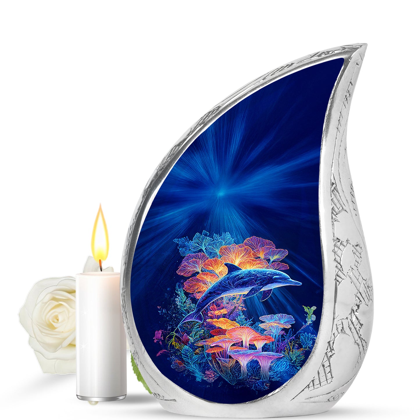 Everlasting Blue Dolphin Farewell Urn for Human Ashes - 10-inch, 200 cu in - Yatskia