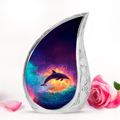 Personalized Purple Heavenly Dolphin Cremation Urns for Human Ashes - 10-inch, 200 cu in - Yatskia