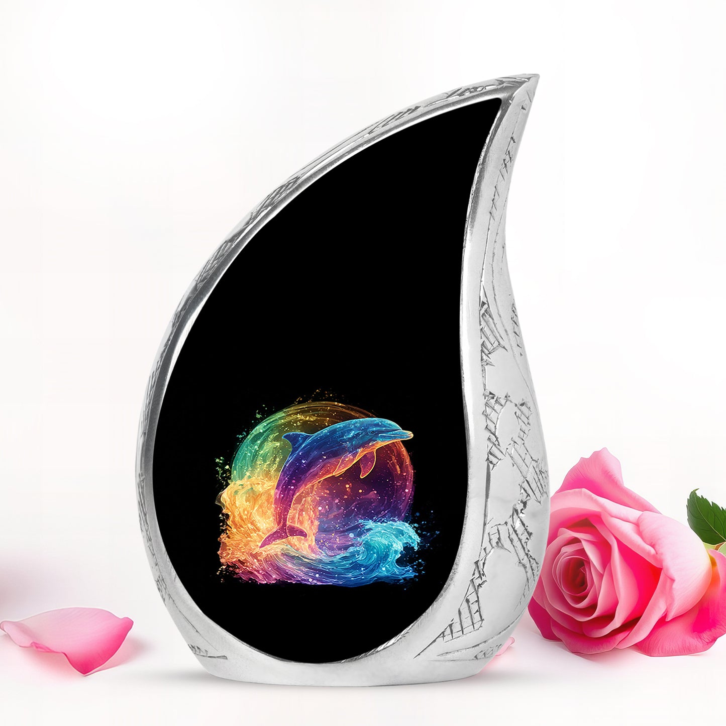Ethereal Dolphin Memorial Cremation Urns - Black 10-inch, 200 cu in - Yatskia