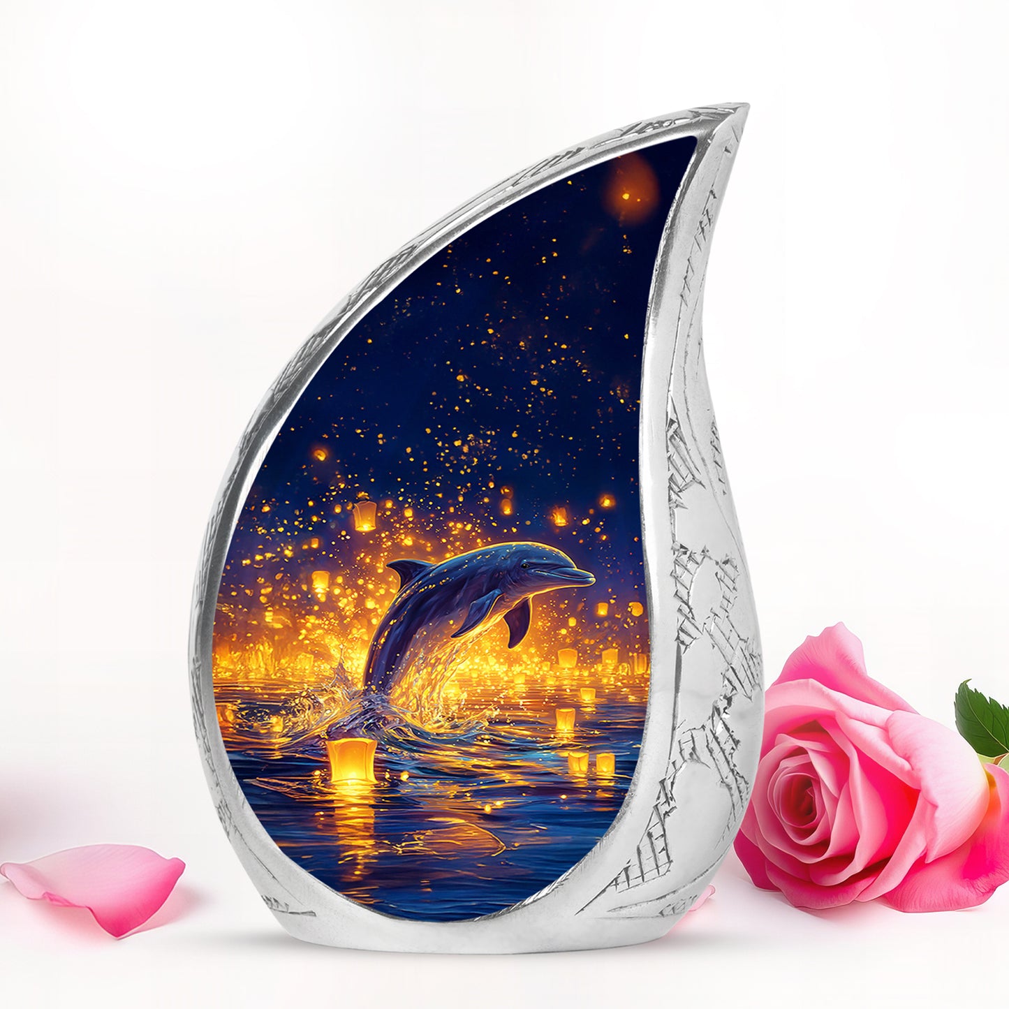 Blue Beloved Dolphin Cremation Urns for Human Ashes - 10-inch, 200 cu in - Yatskia