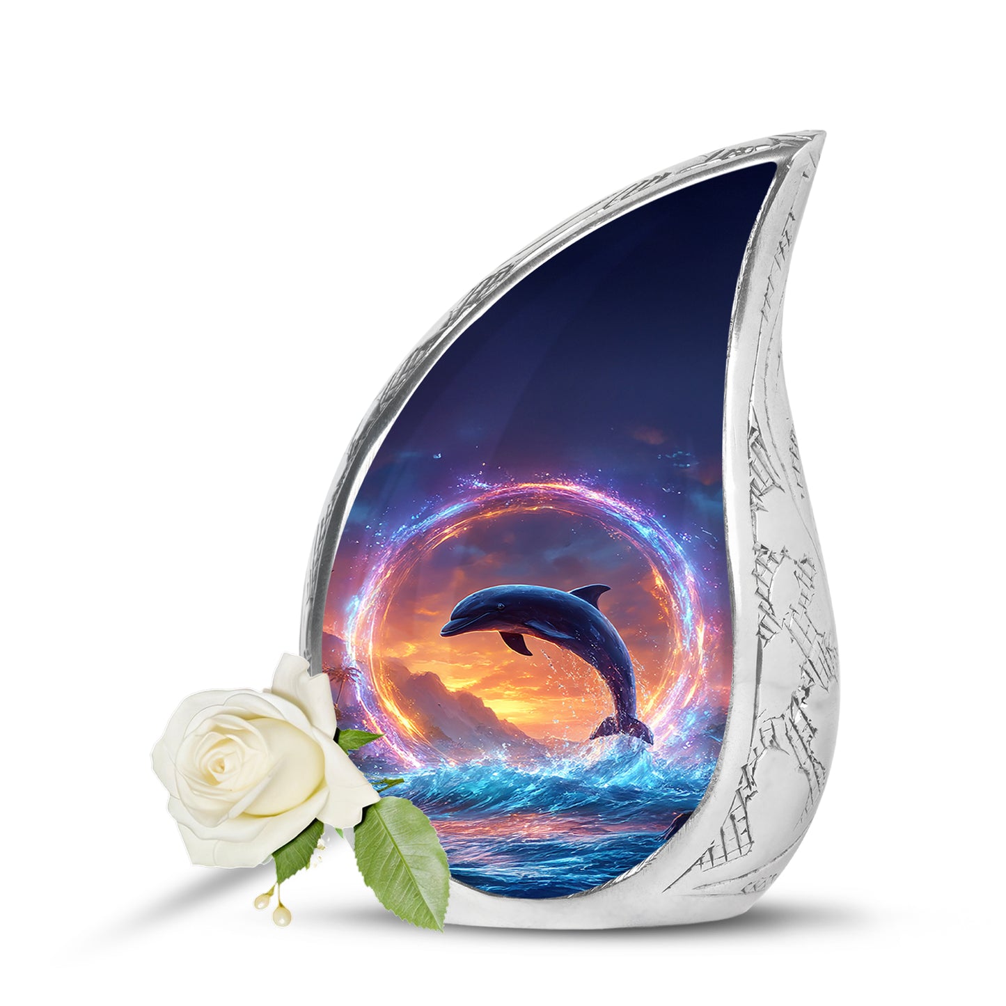 Personalized Dolphin Cremation Urns - Tranquil Blue 10-inch, 200 cu in - Yatskia