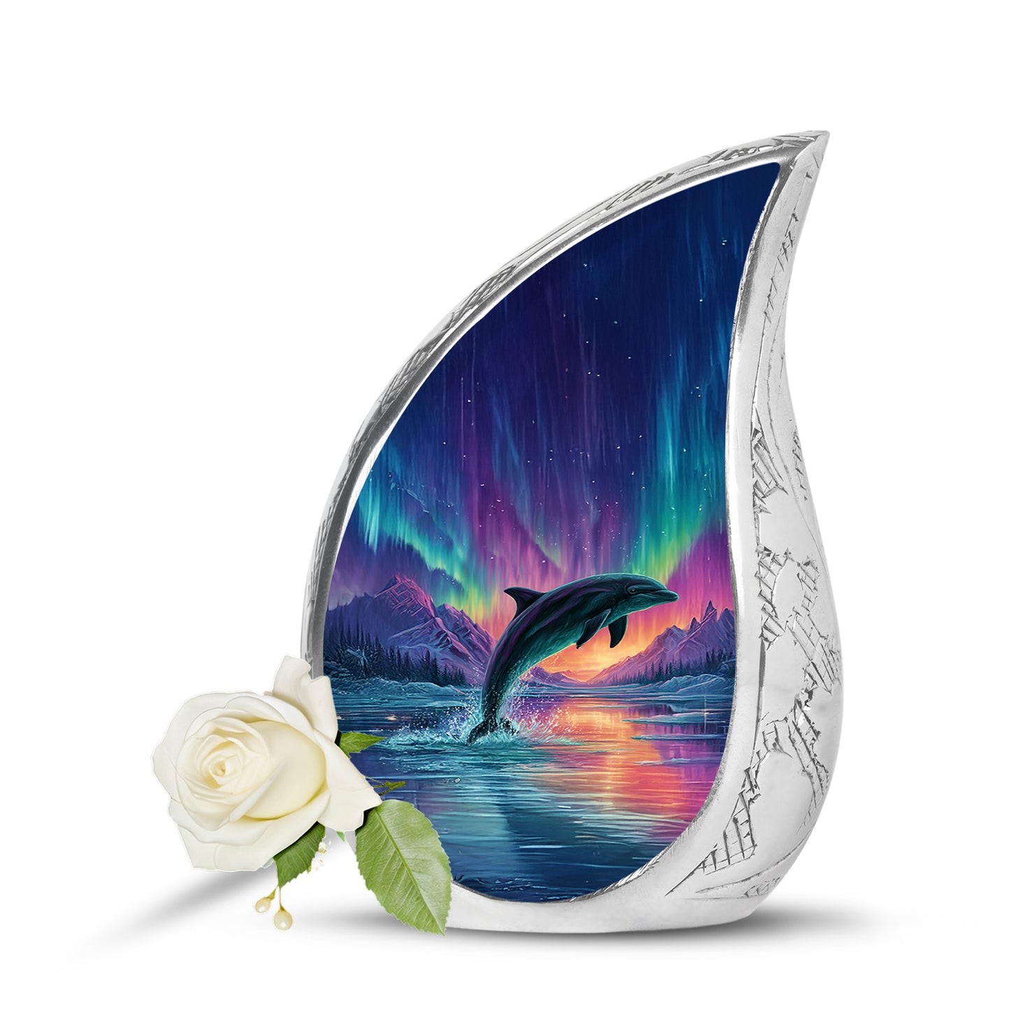 Personalized Blue Steadfast Dolphin Cremation Urns for Human Ashes - 10-inch, 200 cu in - Yatskia