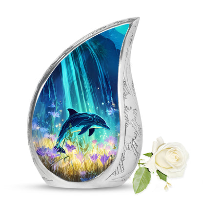 Personalized Dolphin Cremation Urns - Eminent Blue 10-inch, 200 cu in - Yatskia