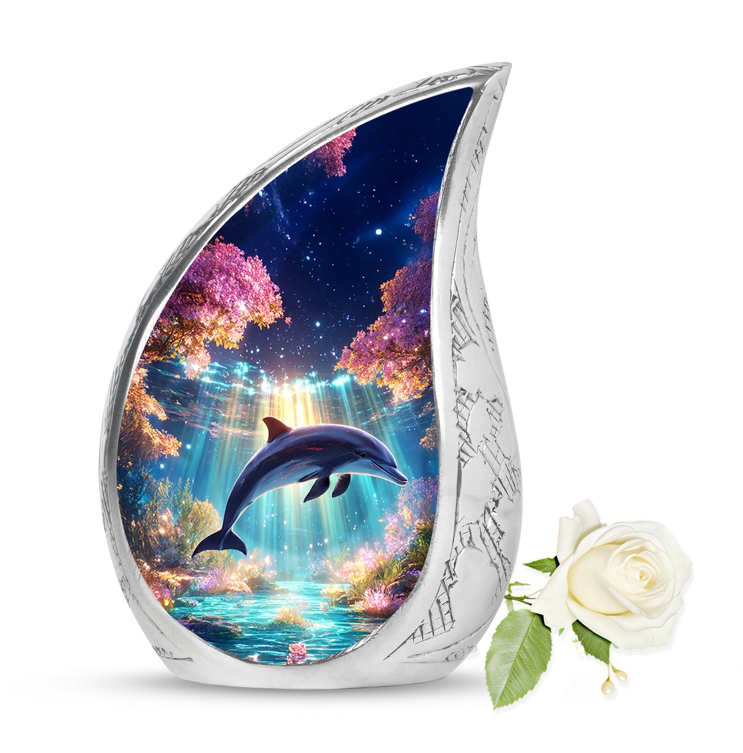 Distinguished Purple Dolphin Cremation Urn for Ashes - 10-inch, 200 cu in - Yatskia
